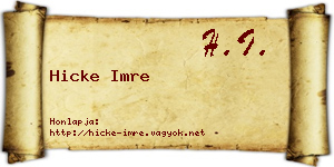 Hicke Imre névjegykártya